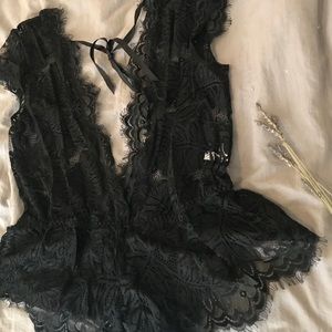 Stunning Plunging Black Lace One Piece Teddy